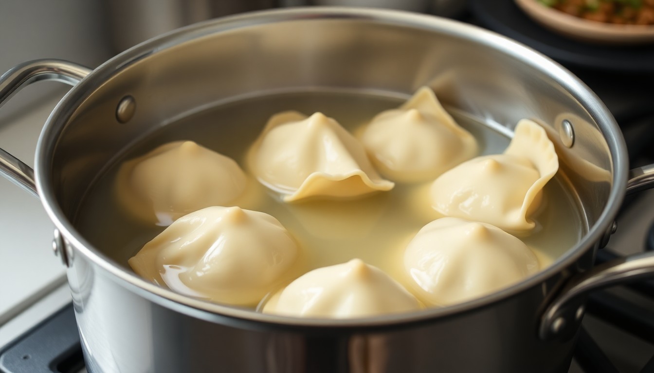 Pierogi gotujace sie w garnku