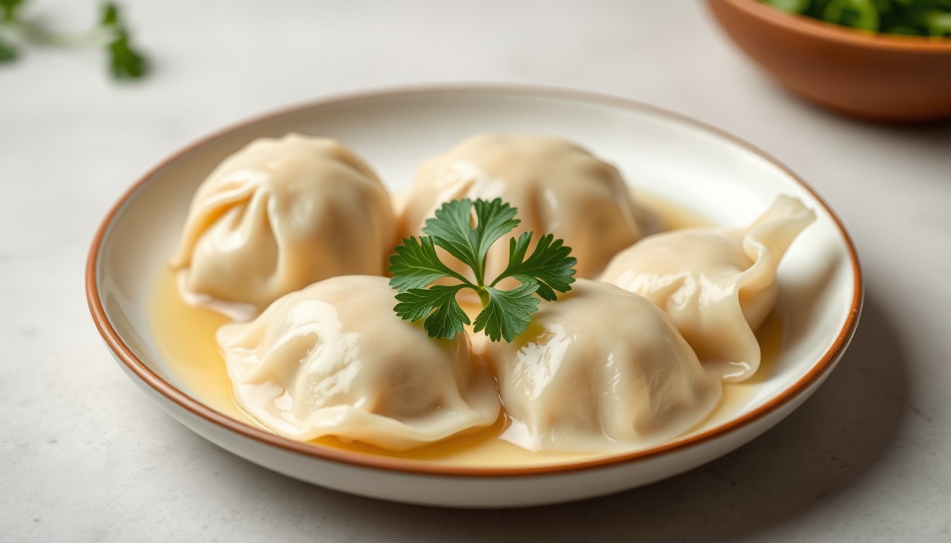 Ugotowane pierogi podane na talerzu